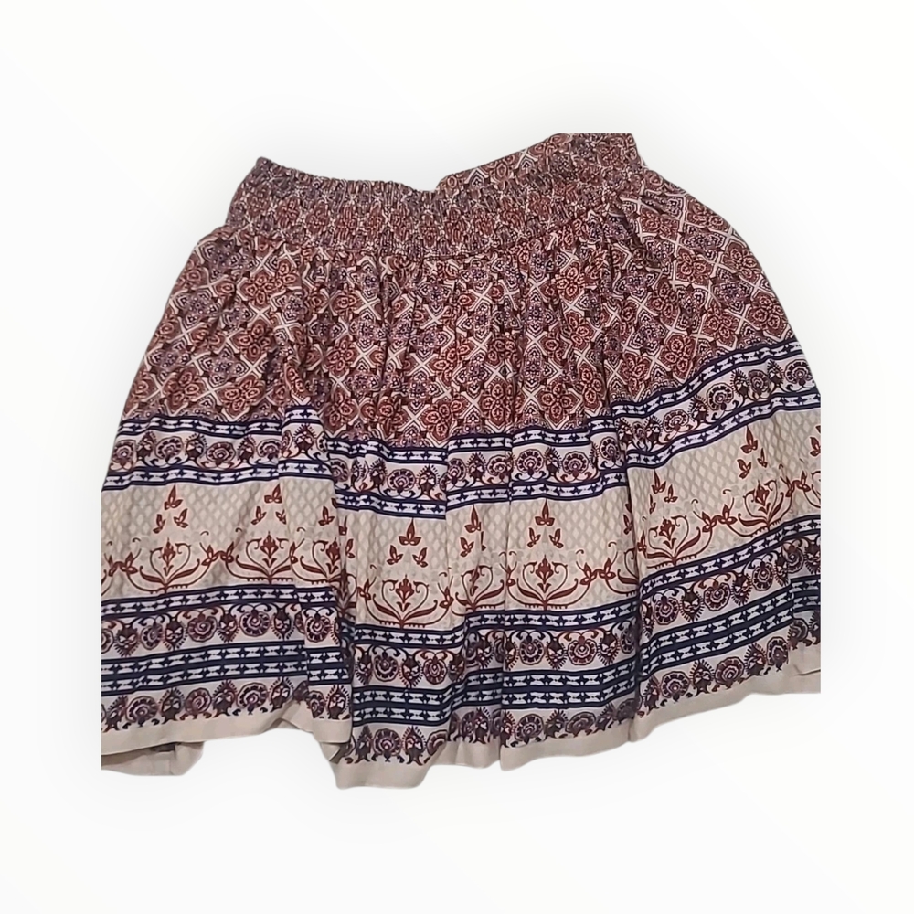 Japna Red and Blue Patterned A-Line Skirt